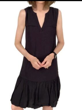 J. Crew Black Sleeveless V-Neck Ruffle-Hem Mini Dress